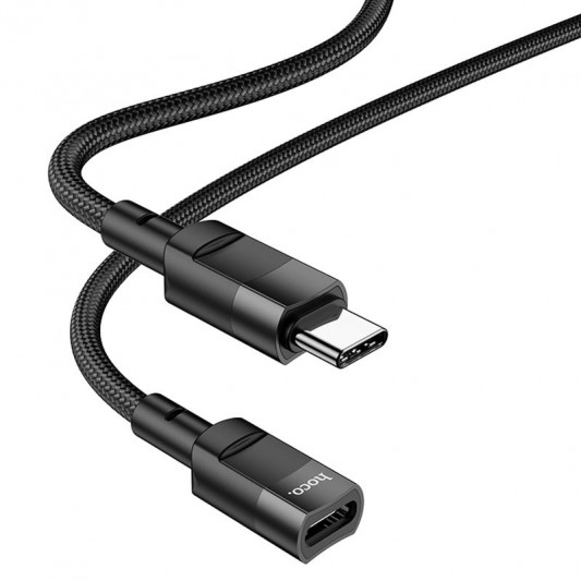 Перехідник Hoco U107 Type-C male to Type-C female USB2.0 (1.2m) Black - зображення 1 