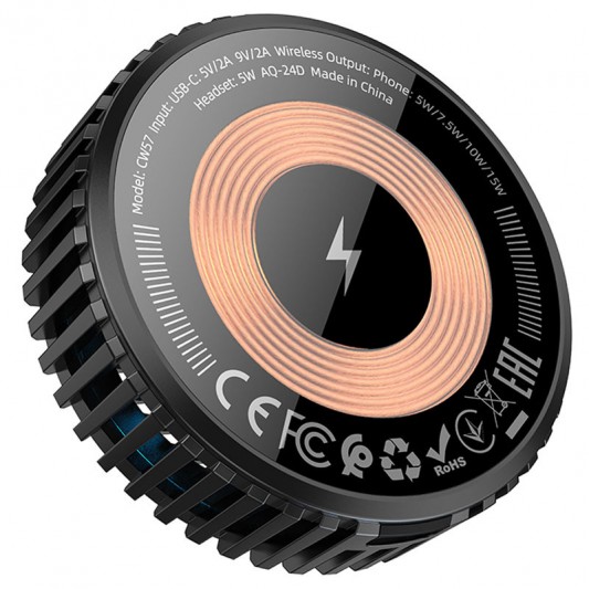 БЗП Hoco CW57 Air-cooled 15W magnetic wireless fast charger Black - зображення 2 