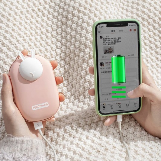 Портативний ЗП Power Bank GXZ-N705 2in1 з обігрівачем для рук 10000 mAh Pink / Rabbit - зображення 1 