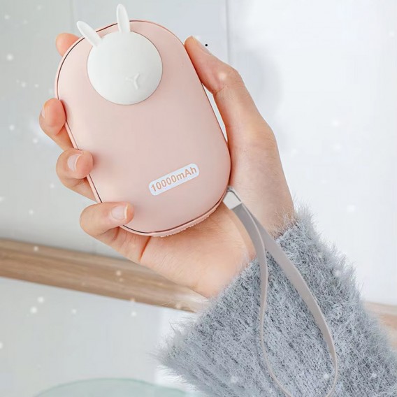 Портативний ЗП Power Bank GXZ-N705 2in1 з обігрівачем для рук 10000 mAh Pink / Rabbit - зображення 3 
