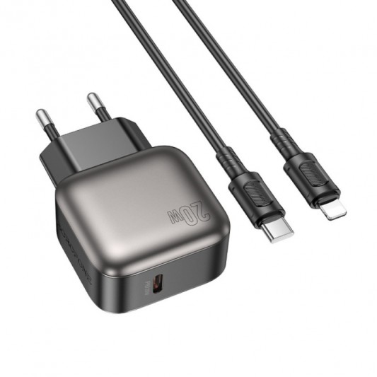 МЗП Borofone BAS53A Absolute PD20W (1USB-C) + кабель Type-C to Lightning Black - зображення 1 