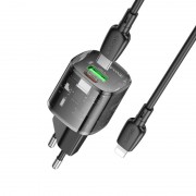 СЗУ Borofone BN17 Sunlight PD20W+QC3.0 (1USB-A/1C) + кабель Type-C to Lightning Transparent black