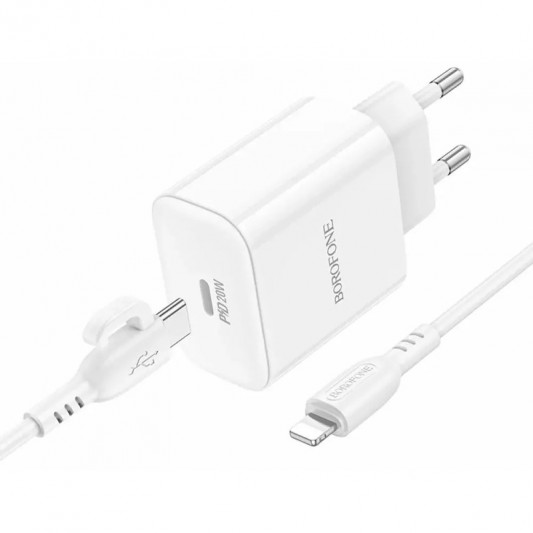 СЗУ Borofone BA81A PD20W (1USB-C) + кабель Type-C to Lightning White - изображение 2