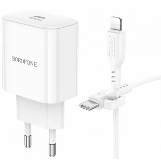 СЗУ Borofone BA81A PD20W (1USB-C) + кабель Type-C to Lightning White - изображение 3
