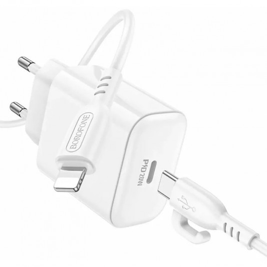 СЗУ Borofone BA81A PD20W (1USB-C) + кабель Type-C to Lightning White - изображение 4