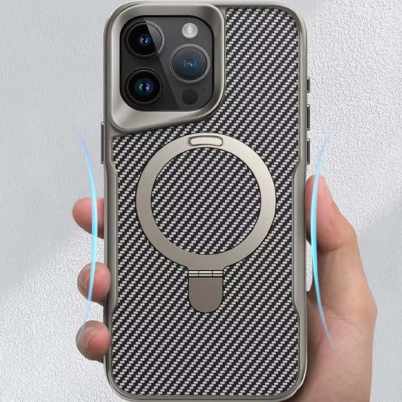 TPU+PC чохол Metal Buttons with MagSafe Carbon Ring для Apple iPhone 15 Pro (6.1") Сірий