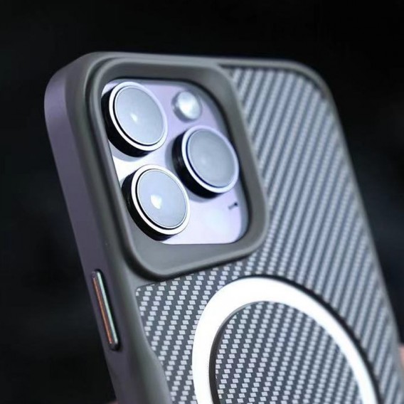 TPU+PC чохол Metal Buttons with MagSafe Carbon Ring для Apple iPhone 15 Pro (6.1") Сірий