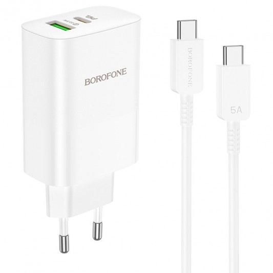 СЗУ Borofone BN10 Sunlight PD65W (1USB-A/1C) + кабель Type-C to Type-C White