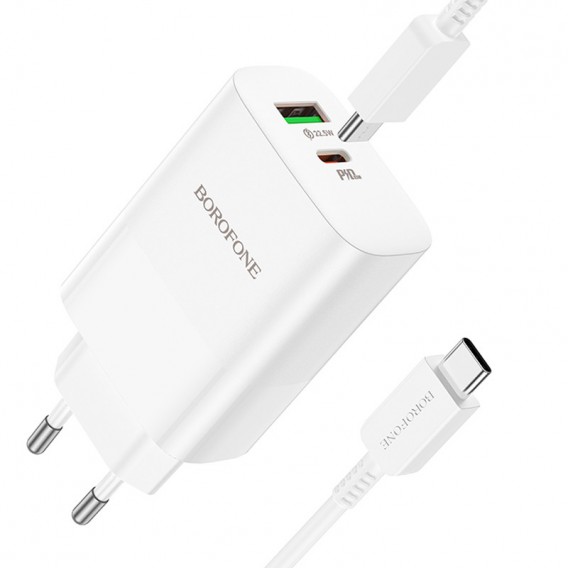 Блок живлення Borofone BN10 Sunlight PD65W (1USB-A/1C) + кабель Type-C to Type-C White