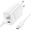 Блок живлення Borofone BN10 Sunlight PD65W (1USB-A/1C) + кабель Type-C to Type-C White