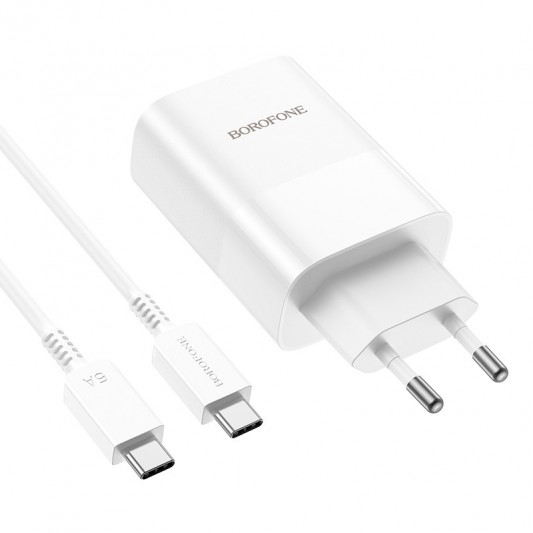 СЗУ Borofone BN10 Sunlight PD65W (1USB-A/1C) + кабель Type-C to Type-C White - изображение 3