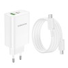 Блок живлення Borofone BN10 Sunlight PD65W (1USB-A/1C) + кабель Type-C to Type-C White