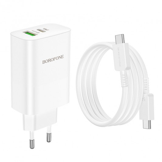 СЗУ Borofone BN10 Sunlight PD65W (1USB-A/1C) + кабель Type-C to Type-C White - изображение 4