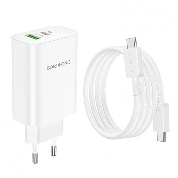 Блок живлення Borofone BN10 Sunlight PD65W (1USB-A/1C) + кабель Type-C to Type-C White