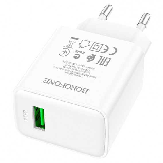 Блок живлення Borofone BA66A QC3.0 (1USB-A) White