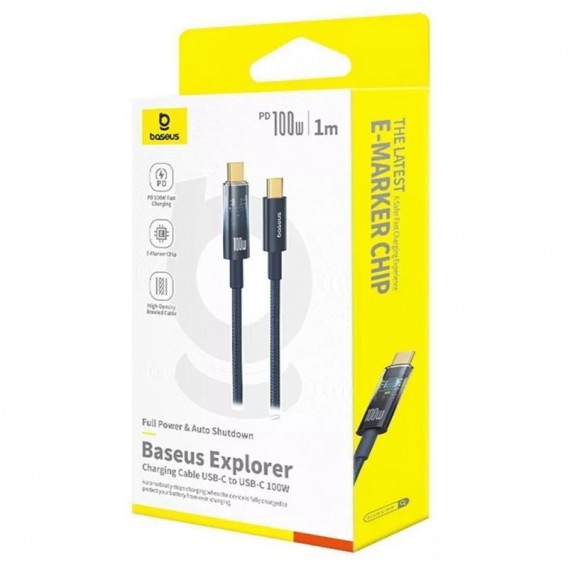 Дата кабель Baseus Explorer with Auto Shutdown Type-C to Type-C 100W (1m) (P103197031) Cluster Black