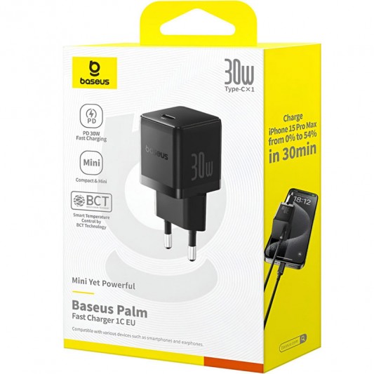 СЗУ Baseus Palm Fast Charger 30W (1USB-C) (P10111605113-00) Cluster Black - изображение 3