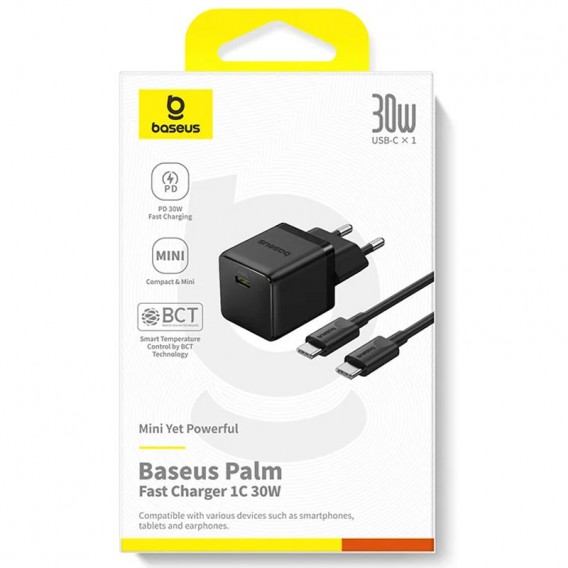 Блок живлення Baseus Palm Fast Charger 30W (1USB-C) + кабель Type-C to Type-C (P10111605113-01) Cluster Black