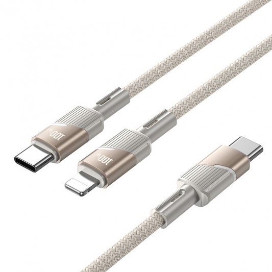 Дата кабель Hoco U139 Type-C to Lightning/Type-C 100W (1.2m) Gold - изображение 1