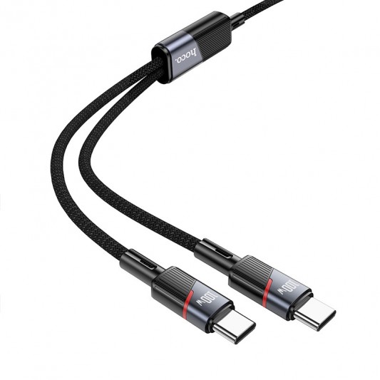 Дата кабель Hoco U139 Type-C to Type-C/Type-C 100W (1.2m) Black - изображение 1