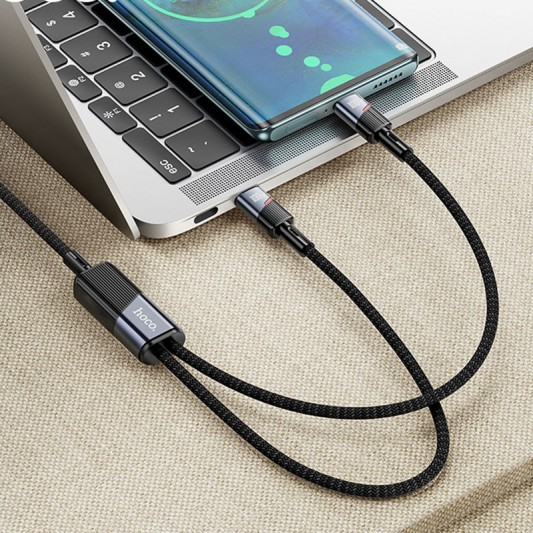 Дата кабель Hoco U139 Type-C to Type-C/Type-C 100W (1.2m) Black - изображение 3