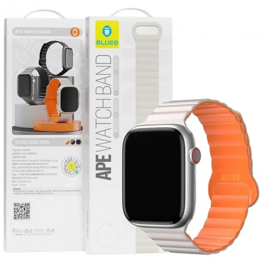 Ремешок BlueO Magnetic Silicone для Apple Watch 42(ser.1-3)/44/45/46/49mm White / Orange - изображение 1