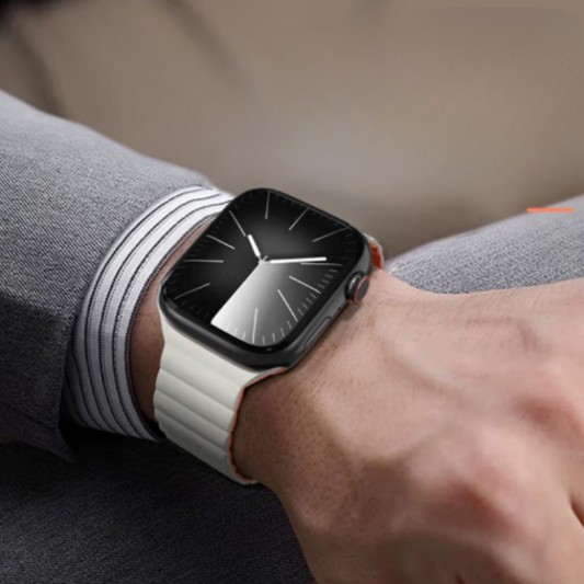 Ремешок BlueO Magnetic Silicone для Apple Watch 42(ser.1-3)/44/45/46/49mm White / Orange - изображение 5