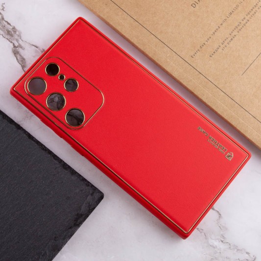 Кожаный чехол Xshield для Samsung Galaxy S23 Ultra Красный / Red - изображение 3