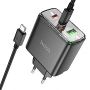 СЗУ Hoco CS44A Smart PD65W (1USB-A/2С) + кабель Type-C to Type-C Black