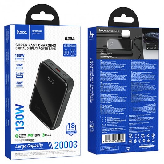 Портативний ЗП Power Bank Hoco Q30A Fast charge 130W 20000 mAh Metal gray - зображення 5 