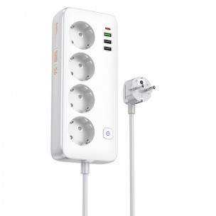 Подовжувач Hoco AC22 Sunlight (PD30W/1C/3A/4xSocket) (1.5m) White