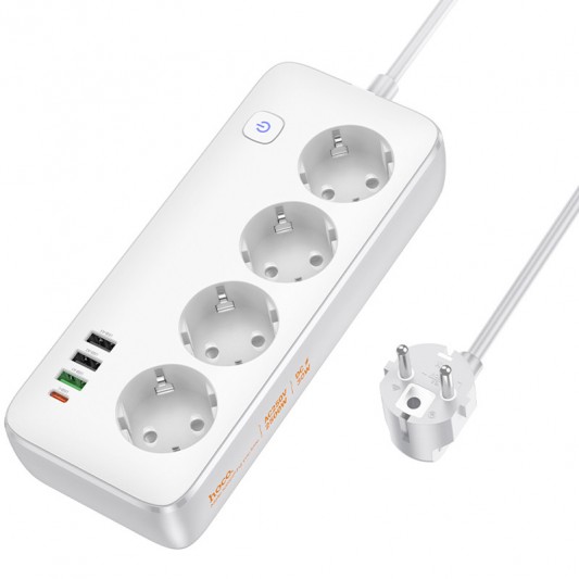 Подовжувач Hoco AC22 Sunlight (PD30W/1C/3A/4xSocket) (1.5m) White - зображення 2 