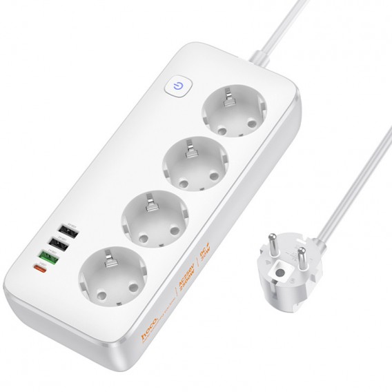 Подовжувач Hoco AC22 Sunlight (PD30W/1C/3A/4xSocket) (1.5m) White