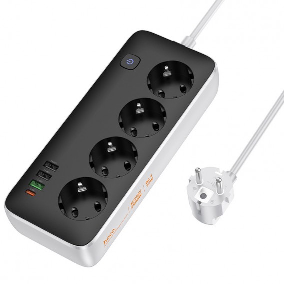 Подовжувач Hoco AC22 Sunlight (PD30W/1C/3A/4xSocket) (1.5m) Black