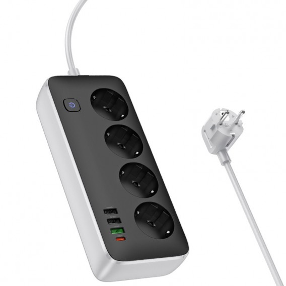 Подовжувач Hoco AC22 Sunlight (PD30W/1C/3A/4xSocket) (1.5m) Black