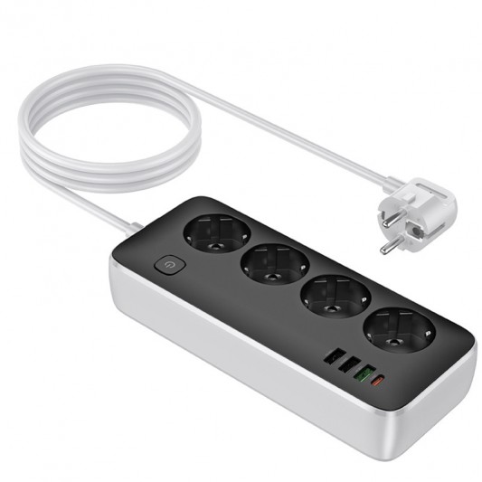 Подовжувач Hoco AC22 Sunlight (PD30W/1C/3A/4xSocket) (1.5m) Black - зображення 4 