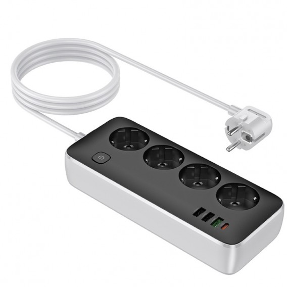 Подовжувач Hoco AC22 Sunlight (PD30W/1C/3A/4xSocket) (1.5m) Black