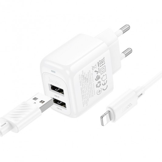 СЗУ Hoco CS51A Surplus (2USB-A) + кабель USB to Lightning White - изображение 1