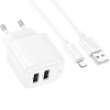 Блок живлення Hoco CS51A Surplus (2USB-A) + кабель USB to Lightning White