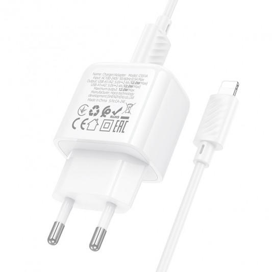 СЗУ Hoco CS51A Surplus (2USB-A) + кабель USB to Lightning White - изображение 6