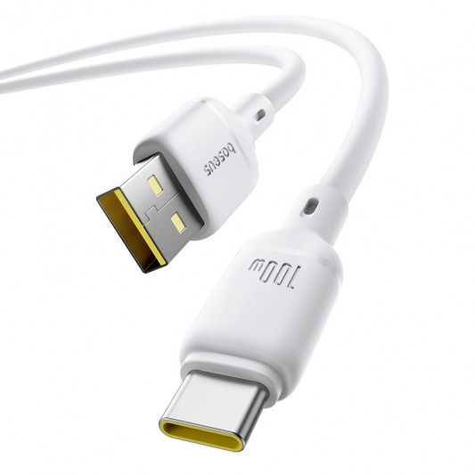 Дата кабель Baseus Silky Series OS Fast Charging USB to Type-C 100W (2m) (P10377703) Moon White - зображення 2 