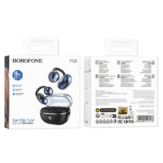 Беспроводные TWS наушники BOROFONE FQ5 Spirit clip-on Black - изображение 4