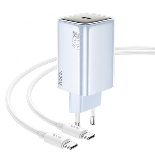 СЗУ Hoco N48 Glorious PD65W (1USB-C) + кабель Type-C to Type-C Blue