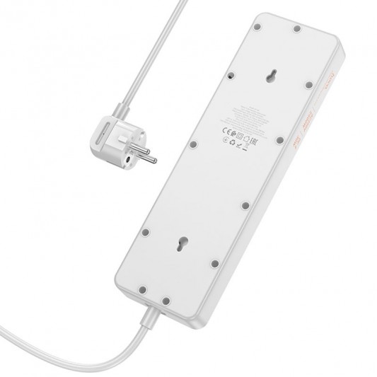 Удлинитель Hoco AC14A Rico PD30W (3USB-A/1C/5xSocket) (1.5m) White - изображение 1