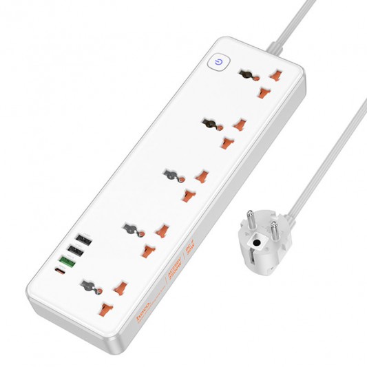 Удлинитель Hoco AC14A Rico PD30W (3USB-A/1C/5xSocket) (1.5m) White - изображение 3