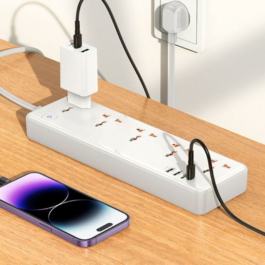 Удлинитель Hoco AC14A Rico PD30W (3USB-A/1C/5xSocket) (1.5m) White - изображение 4