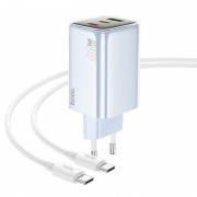СЗУ Hoco N49 Glorious PD65W (1USB-A/2C) + кабель Type-C to Type-C Blue