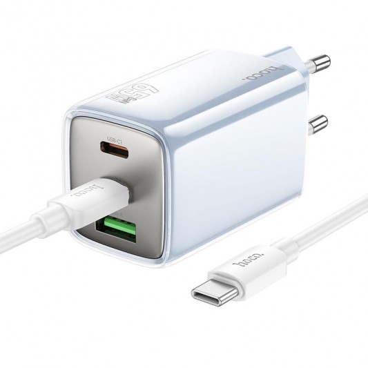 МЗП Hoco N49 Glorious PD65W (1USB-A/2C) + кабель Type-C to Type-C Blue - зображення 1 