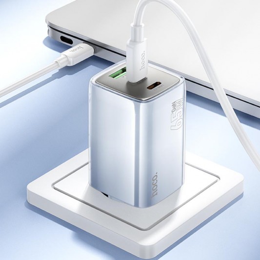 МЗП Hoco N49 Glorious PD65W (1USB-A/2C) + кабель Type-C to Type-C Blue - зображення 3 