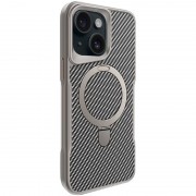 TPU+PC чохол Metal Buttons with MagSafe Carbon Ring для Apple iPhone 15 (6.1") Сірий